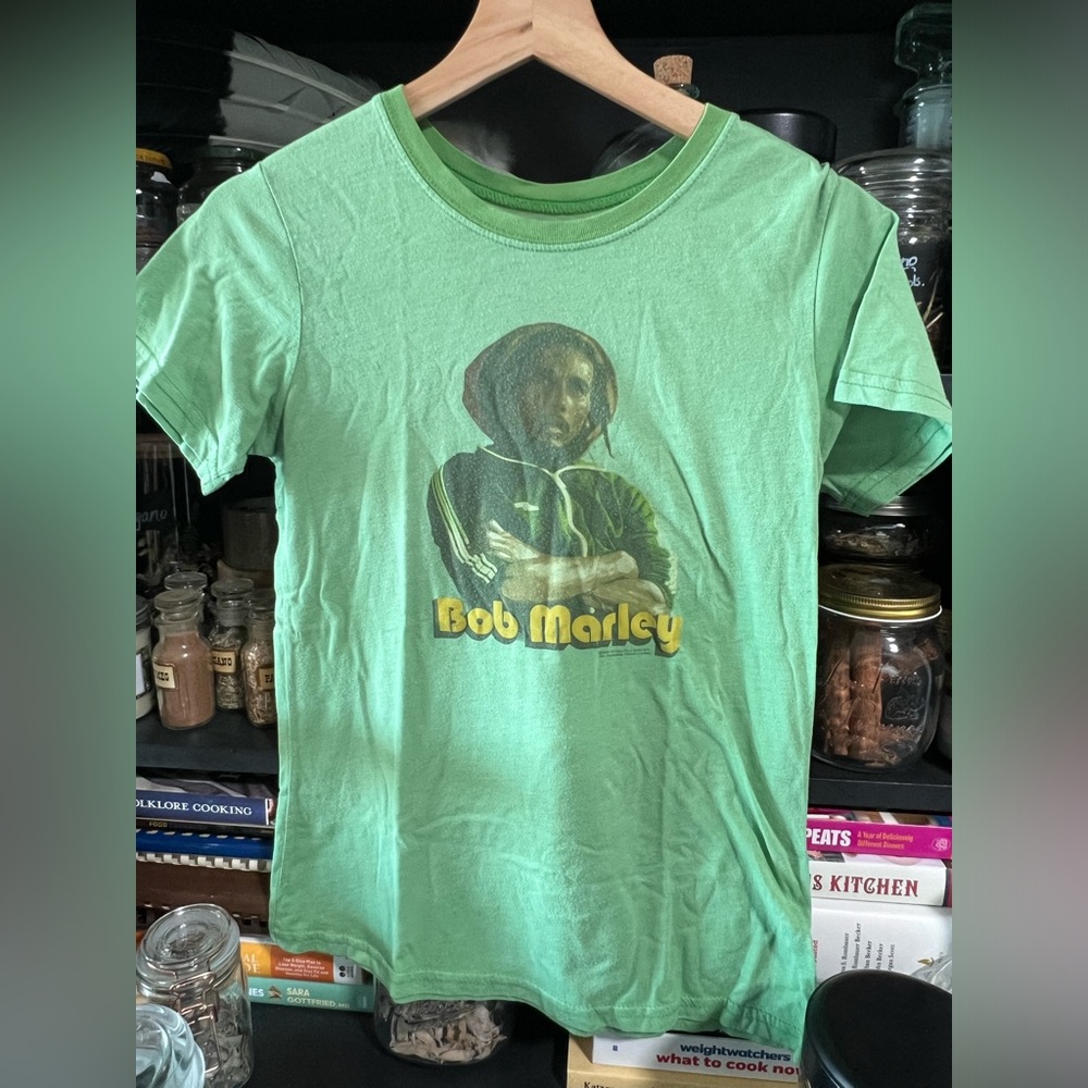 Zion Vintage Bob Marley Green Ringer Tee Shirt